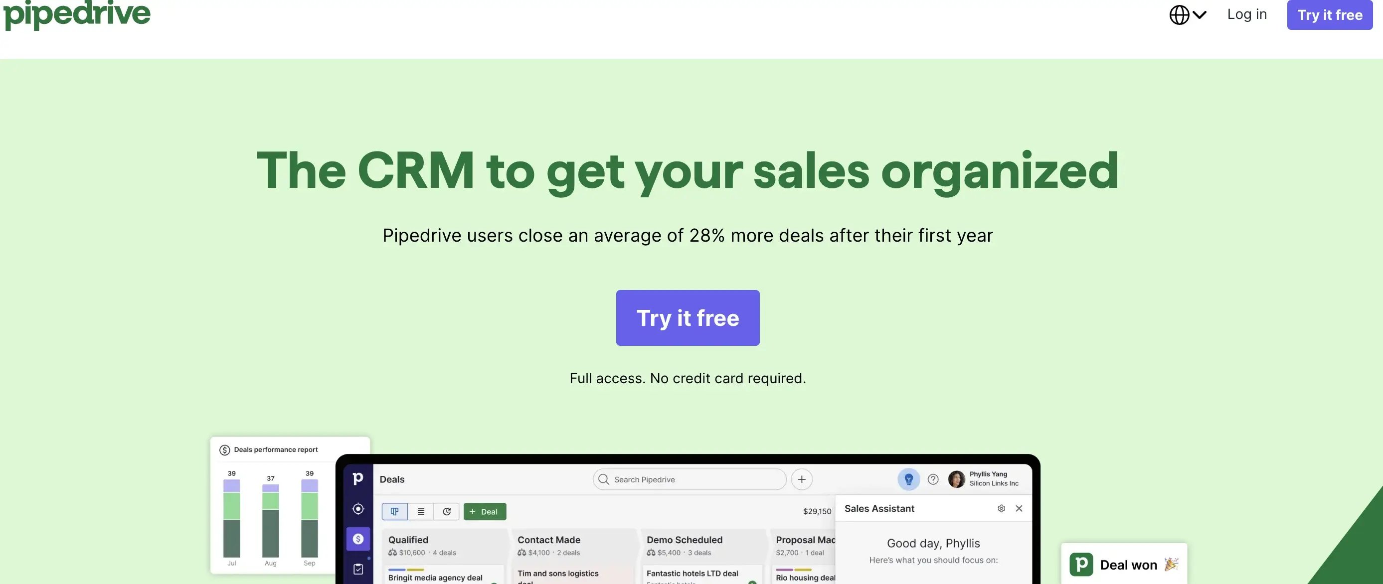 Pipedrive CRM homepage